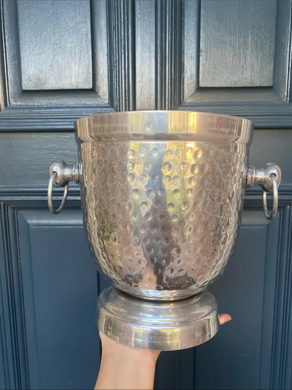 Hammered Metal Wine Cooler Ice Bucket in Silver